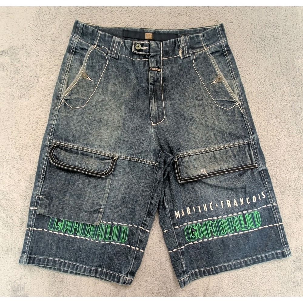 Vintage Marithe Francois Girbaud Denim Shorts Mens 33 Baggy Y2K Green Spellout